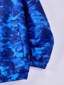 SHEIN 青少年男孩全印花長袖拉鍊連帽外套 - 藍色 - 查看 3