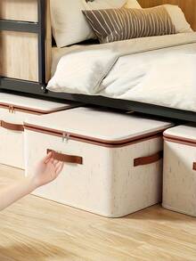 1pc Minimalist Foldable Zipper Storage Bin With Lid Hand Washable Space Saving Under Bed Organizer For Clothes Bedding Textiles Bedroom - Multicolor - View 2