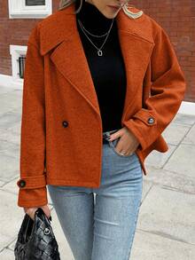 Struktiv Women's Large Lapel Decorative Button Long Sleeve Wool - Burnt Orange - View 7