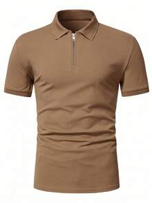 Manfinity Homme Men's Solid Color Casual Versatile Daily Wear Short Sleeve Polo Shirt - Khaki - View 3