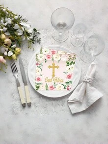Floral Baby Shower Disposable Tableware & Paper Napkins Set, Newborn Welcome Baptism Party Decor Supplies - multicolor - View 5