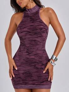 ACID BLVD Summer Y2K Party Animal Print Halter Neck Backless Hip-Exposing Mini Dress - Multicolor - View 7