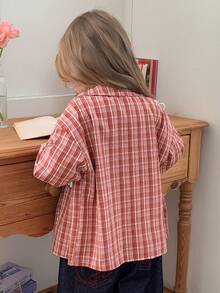 HELLO KITTY | DAZY Turn-Down Collar Plaid KT Cat Pattern Long Sleeve Autumn Blouse For Young Girls' - Red - View 4