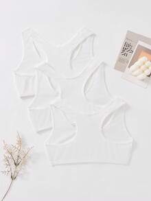SHEIN Girlism 3 件套 Tween 女童休闲针织透气舒适吊带背心内衣套装 - 白色 - 查看 5