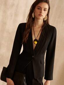 MOTF PREMIUM Blazer plisada para mujer, estilo de moda para ir al trabajo, otoño/invierno - Negro - Ver 4