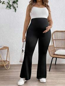 Plussiva 孕妇休闲可调节腰部纯色喇叭裤 - 黑色 - 查看 8
