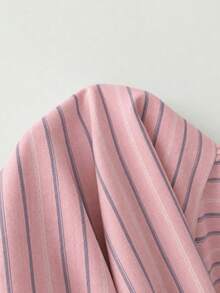 SHEIN EZwear 女款圓領條紋百褶休閒日常穿著襯衫 - 彩色 - 查看 4