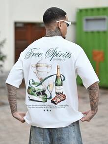 Devon Thys Vintage American Racing Champion Trophy Graphic Loose Fit Short Sleeve T-Shirt, Fashionable Casual Wear For Dates And Gatherings, Ideal Gift For Boyfriend - White - View 5