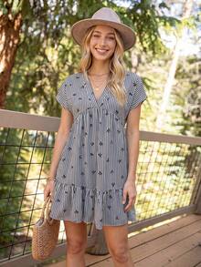 Coeurva Vestido de playa romántico rosa casual de verano para mujer - Blanco y Negro - Ver 11
