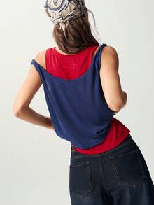 Bohemela Casual Knit Colorblock 2 In 1 Women's Tank Top Everyday Navy Blue Red Summer - Multicolor - View 7