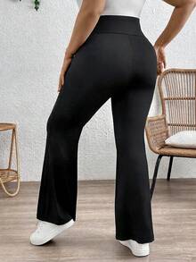Plussiva 孕妇休闲可调节腰部纯色喇叭裤 - 黑色 - 查看 2