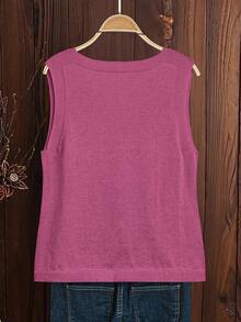 EMERY ROSE Women's Solid Color Single-Breasted Casual Daily Knit Vest - Hot Pink - View 2