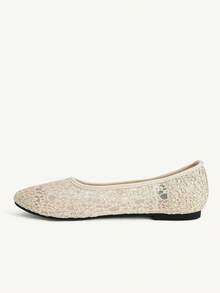 CUCCOO CHICEST Lace Round Toe Flats, Gentle Mesh Low Vamp Shoes, Commuting Dating Bridesmaids Breathable Women's Shoes - Apricot - View 5