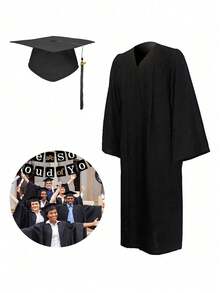 2pcs/1pc Tassel Graduation Cap Gown Set, Suitable For Students Graduation Season, Graduation Party, For Men And Women - multicolor - View 2