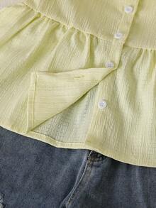 Young Girl Solid Color Single-Breasted Casual Daily Wear Shirt - Yellow - View 5