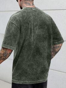 SLATEMANN 男士大尺碼夏季休閒水洗短袖T恤 - 綠色 - 查看 2