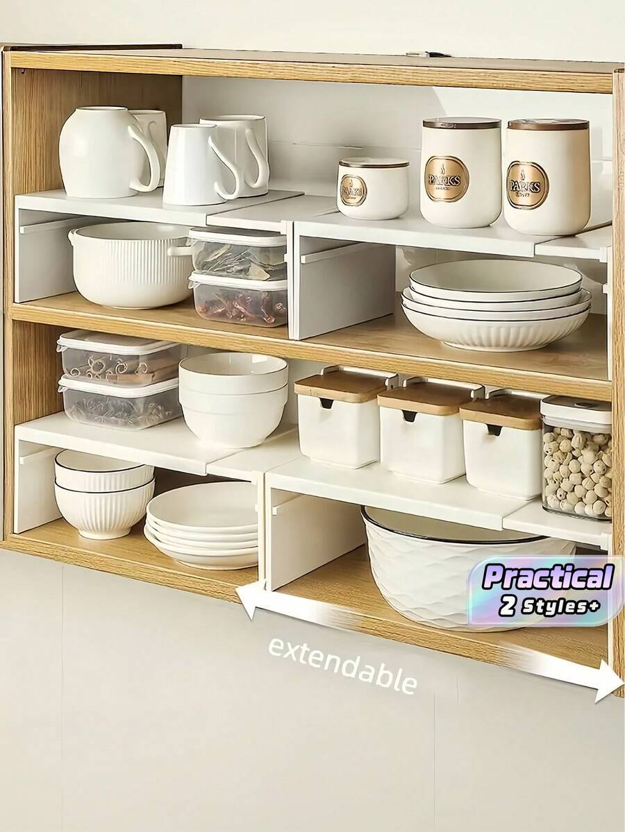 Prateleira de Cozinha Ajustável e Expansível, Divisor de Armário de Plástico, Rack de Armazenamento Multicamadas para Temperos, Utensílios de Cozinha & Louças, Instalação Sem Ferramentas, Economizador de Espaço para Armário de Cozinha & Bancada - Multicolorido - Visão 1