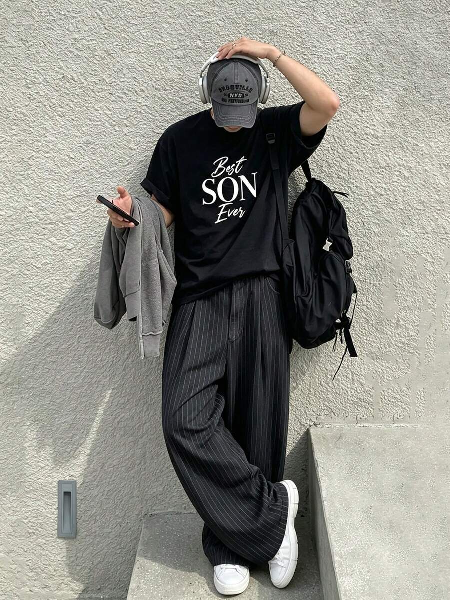 Resyla Men Herren "Bester Sohn aller Zeiten" bedrucktes T-Shirt, Rundhals Kurzarm einfarbiges Sommer-Oberteil - Schwarz - Übersicht 1
