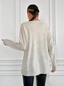Cloudara Solid V Neck Drop Shoulder Sweater - Apricot - View 2