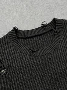 Manfinity EMRG Top de punto con efecto desgastado y borde crudo para uso diario de moda para hombres - Negro - Ver 8