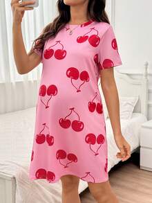 Moonlight&Mama Spring/Summer Minimalist Pink Cute Fun Cherry Print Maternity Loungewear Nightgown - Pink - View 4