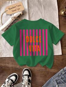 SHEIN 1件隨機女童多巴胺海灘度假風寬鬆短袖上衣，龍蝦、DOLCE VITA、太陽圖案印花T恤，適合日常穿著、外出、夏季海灘度假 - 彩色 - 查看 4