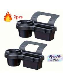 2Pcs Multipurpose Car Storage Box Organizer With Cup Holders, Water Bottle Slots, Side Window Phone Slot & Hanging Storage Rack, Durable ABS Material, Easy To Install Space Saving Stylish Sturdy Structure Auto Interior Storage Accessories Car - Black - View 1