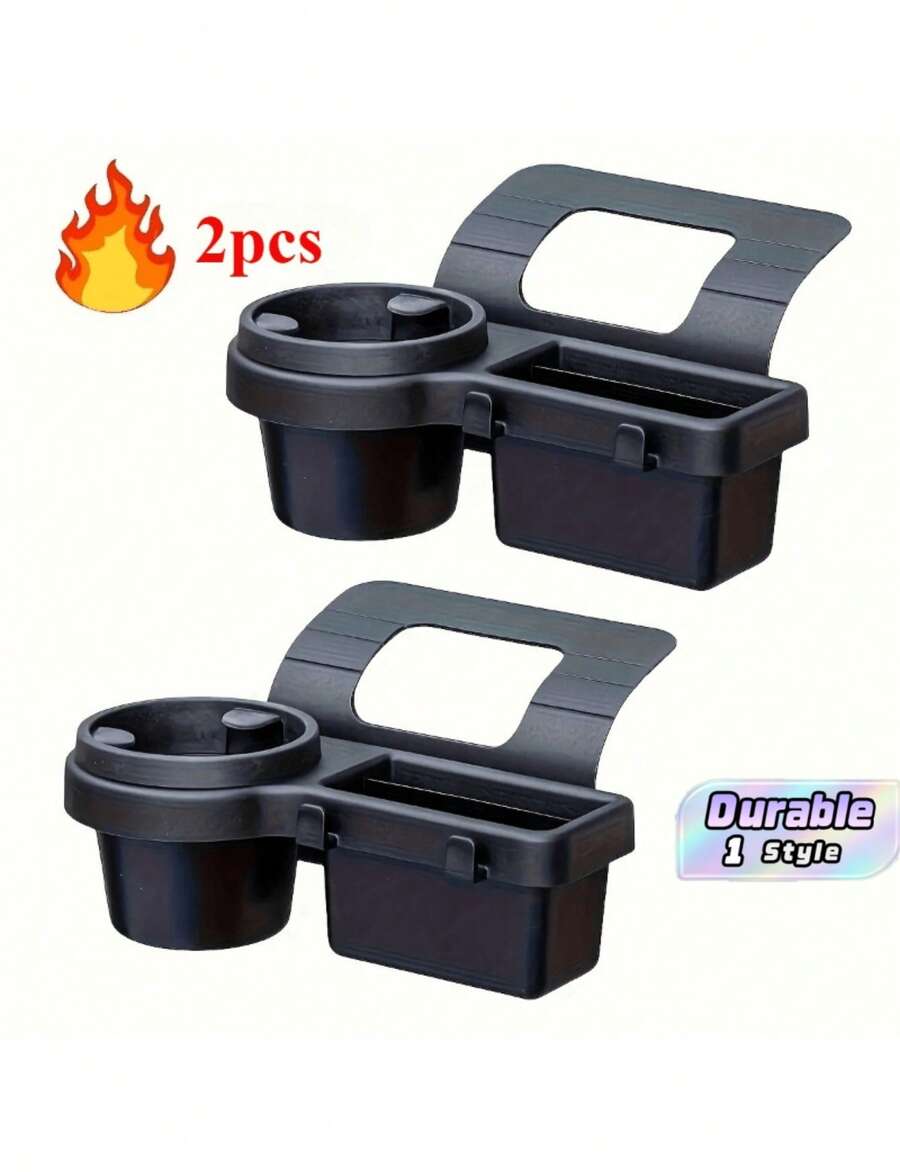 2Pcs Multipurpose Car Storage Box Organizer With Cup Holders, Water Bottle Slots, Side Window Phone Slot & Hanging Storage Rack, Durable ABS Material, Easy To Install Space Saving Stylish Sturdy Structure Auto Interior Storage Accessories Car - Black - View 1