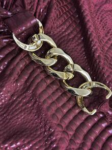 NU&NOW Damen-Kleid in Große Größen, Burgunderrot, Krokodil-Prägung, Kunstleder, Neckholder, figurbetont, Bodycon, mit Metallketten-Dekor, für Club, Nachtausgang, Party, Herbst, sexy - Bordeaux - Übersicht 7
