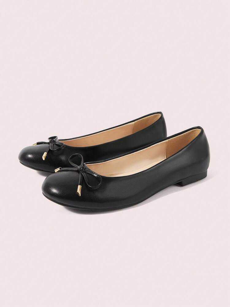 CUCCOO DOLLMOD Women's Flats, Round Toe Ballet Flats, Comfortable Slip-On, Stylish Versatile Bow Decoration Mary Jane Flats Women's Shoes Fall Shoes - Black PU - View 2