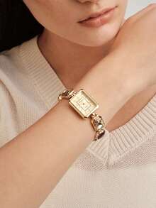 Vandermere 1pc Women's Shiny Casual Quartz Watch, Square Dial, Fashion & Versatile For Daily Wear, Available In Pink/Gold/Black - Gold - View 5