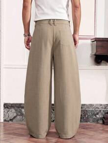 SWAVVY Men's Pocket Button Minimalist Loose Fit Long Pants - Light Grey - View 4