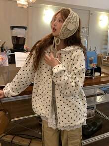 DAZY Women's Hooded Polka Dot Korean Style Casual Long Sleeve Jacket - Apricot - View 11
