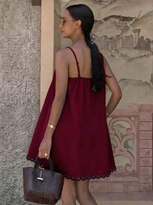 Cévolie Women's Fashion Elegant Casual Vacation Dress - Burgundy - View 2