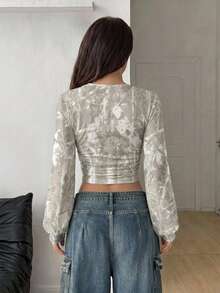 Teen Girls Fall/Winter Back To Basic Solid Color Pleated Asymmetrical Neck Long Sleeve Pullover - Multicolor - View 2