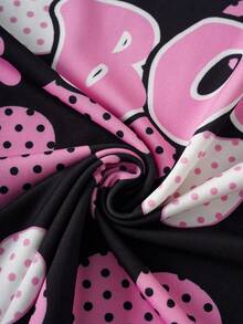 Betty Boop x SHEIN Plus Size Cartoon Polka Dot Heart Print Nightgown - Black - View 6