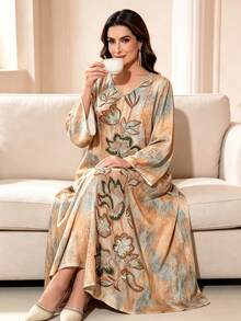 SHEIN Najma 大尺碼女款優雅阿拉伯風度假洋裝 - 彩色 - 查看 4
