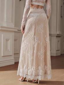 Anewsta Elegante Falda de Moda Blanca con Encaje Fino de Pestañas de Cintura Media Estilo Sirena para Mujer - Blanco - Ver 7