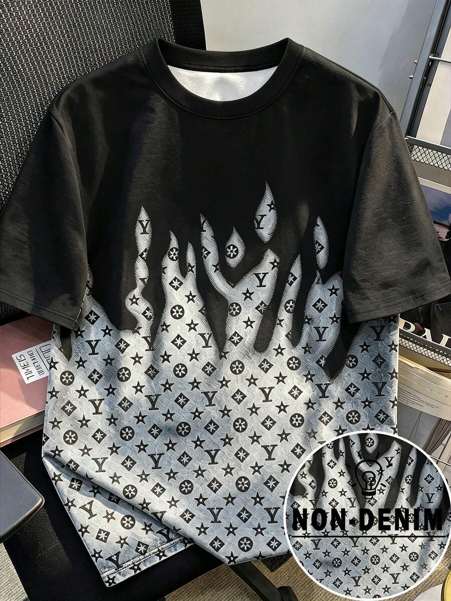 Daypath 美式復古火焰與花卉印花短袖上衣，街頭時尚圓領襯衫，男女款圖案T恤，男士夏季休閒旅行與運動半袖衫 - 彩色 - 查看 1