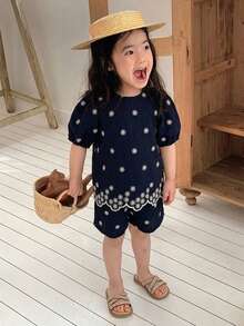 DAZY 女嬰無袖上衣與寬鬆休閒長褲2件套 夏季幼兒 - 藍色 - 查看 6