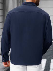 Manfinity CasualCool Men's Plus Size Casual Versatile Solid Color Shirt - Navy Blue - View 2