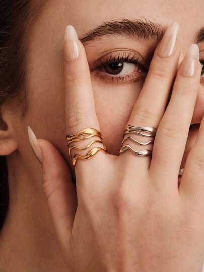 Vandermere 2 piezas Anillos de acero inoxidable con diseño calado, simple y elegante, anillo unisex para uso diario