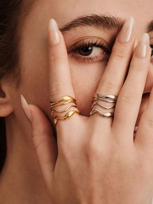 Vandermere 2pcs Stainless Steel Hollow-Out Design Open Ring, Simple And Stylish, Unisex Ring For Daily Wear