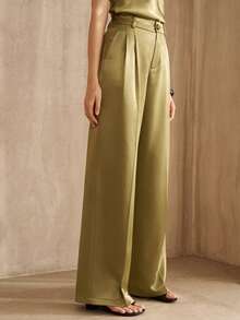 MOTF PREMIUM WOMEN'S SATIN TEXTURED SUIT PANTS, FASHION COMMUTE, AUTUMN/WINTER - Green - View 6