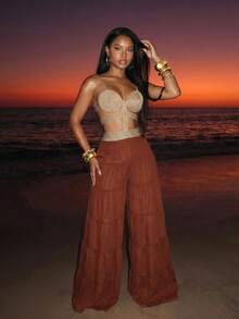 Slaydiva Damen Farbblock Plissee Cut-Out Lässig Urlaubs Cover-Up Jumpsuit Badeanzug Badeanzüge - Braun - Übersicht 8