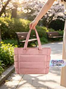One-Piece Large-Sized 2026 New Style Lady's Diamond Stitch Quilted Handbag Set - Multi-Compartment Storage Design With Cup Holder And Computer Sleeve, Perfect For Daily Commuting, Short Trips, Weekend Outings, A Simple Weekend Travel Bag. - Multicolor - View 1