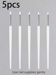 5pcs/Set Nail Art Brushes, Silicone Tip, White Nail Sculpture Pen, Drawing Pen, Suitable For Acrylic Carving, Nail Carving, Relief, Hollow Carving, Rhinestone Dotting Tool Set, 3D Nail Art, DIY Nail Art Pen, Nail Rhinestone Dotting Pen - Multicolor - View 11