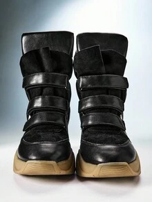 Solezae 2026新款魅力超级玛兰托黑白高帮魔术贴搭扣绗缝加厚鞋领隐形坡跟女式运动鞋 - 黑色 - 查看 5