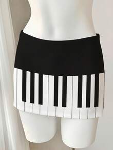 SHEIN EZwear Women's Color Block Striped Print Skirt - White - View 3