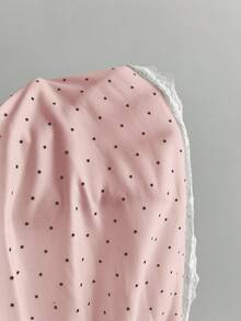 Elamini 女款極簡性感甜美風波點撞色蕾絲飾邊露肩蝴蝶結肩帶上衣 - 淺粉色 - 查看 7